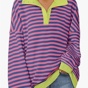 ZESICA Oversized Color Block Striped Pullover Sweater – Women’s Large, NWT